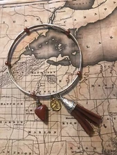 Silpada B3411 Triple Charm Goldstone Pyrite Bangle Bracelet Sterling Silvr     