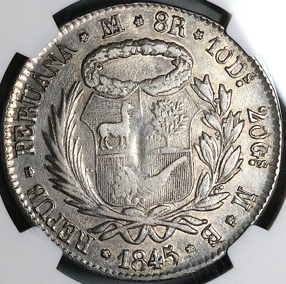 1845 NGC XF 45 Peru LIMA 8 Reales Standing Liberty Silver Coin (23060603C) - Image 4 of 4