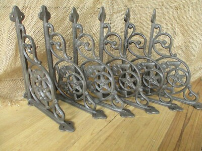 #ad 6 Cast Iron Crossed Pistol Brackets Garden Braces Shelf Brackets RUSTIC Western $44.99