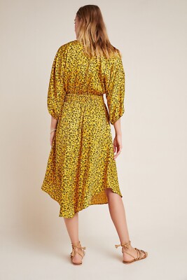 NWT NEW Anthropologie Marigold Midi Dress Floral Yellow Puff Sleeve Smocked  XS | eBay