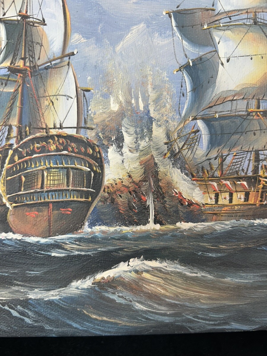 ORIGINAL Oil Painting signed By J. Harvey Maritime Naval Galleon