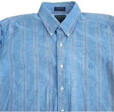 Chaps Ralph Lauren Blue Mens 16 Dress Shirt Striped Long Sleeve Cotton VTG 80s