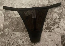 NWT AERIE AMERICAN EAGLE BLACK SHEER MESH HIGH CUT V STRING THONG PANTIES