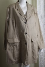 Nwt Travelsmith Sz 3x Tan Beige Stripe Gorgeous Cotton Long Blazer Jacket