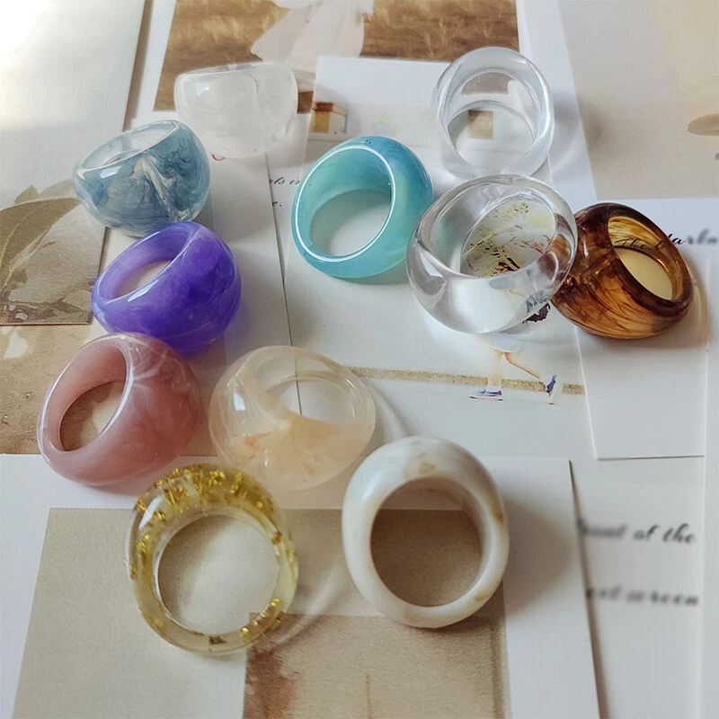 Fashion Colorful Acrylic Resin Round Ring Pattern Women Wedding Jewelry  Giifts | Ebay