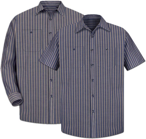 Red Kap Work Shirt Poplin Stripe 2 Pocket Men's Industrial Uniform - Picture 4 of 24