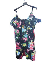 ASOS DESIGN Scuba Ruffle Dress Tropical Print Women Short Strappy UK 18 EU 46