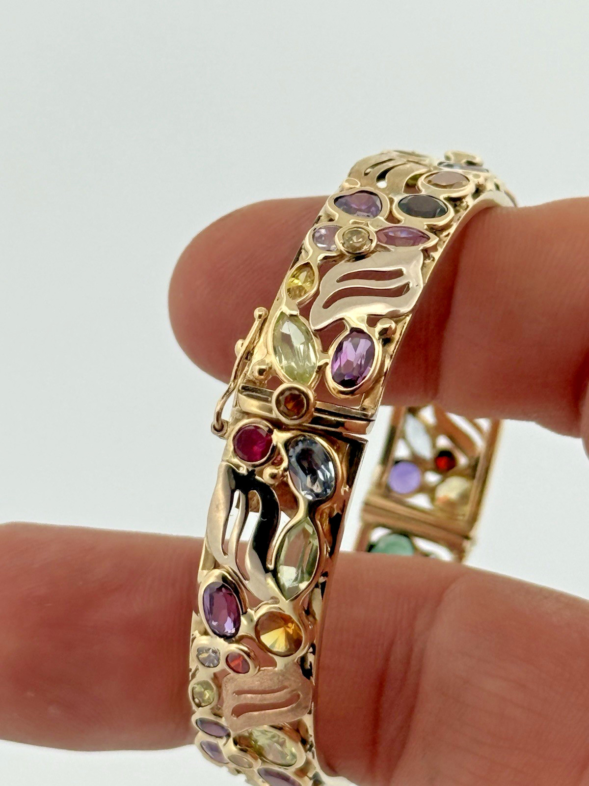Unique Solid 14K Yellow Gold Multicolor Gemstones… - image 9