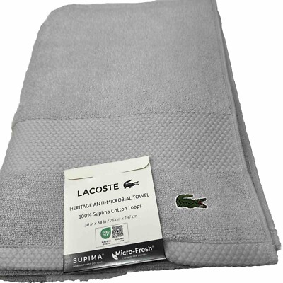 LACOSTE Home Heritage Anti-Microbial Supima Cotton Bath Towel 30 x 54 inches.