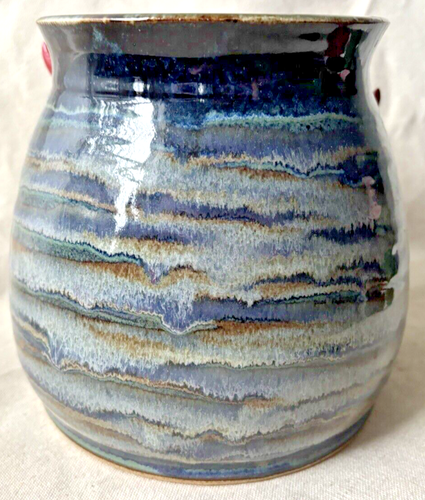 2014 Claymonster Pottery Planters 7" High Glazed Blue Ceramic w/Horns & Eyes EUC - Picture 2 of 9