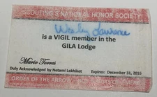 Boy Scout OA Membership Card Lodge 378 Gila Texas 2016    RC6