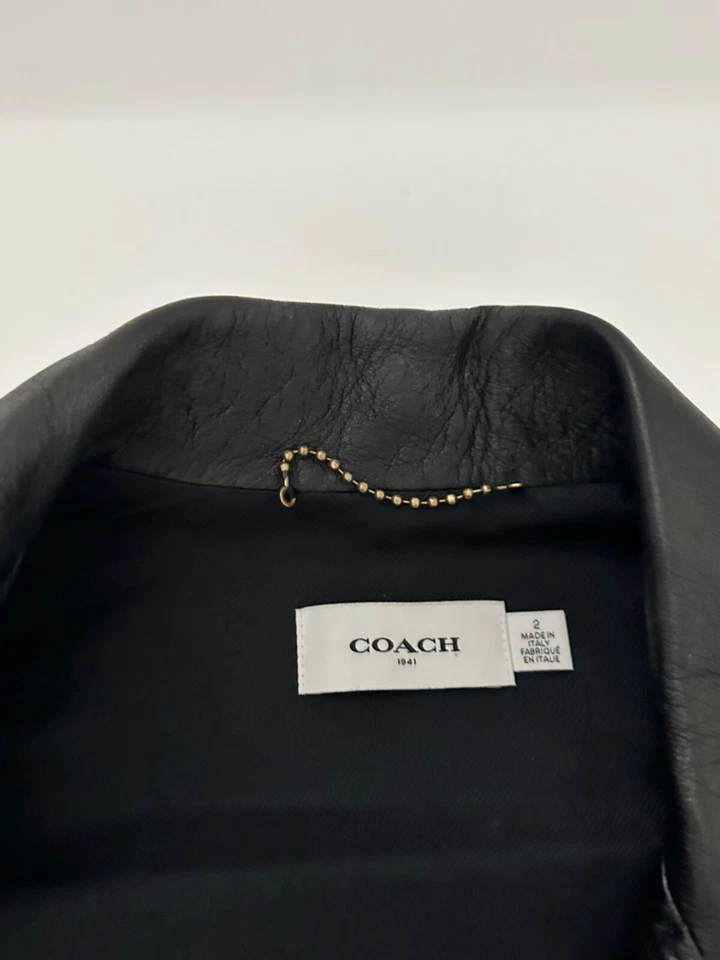 Coach Embellished Cap Sleeve Black Leather Vest  Size 2 - Image 4 of 4