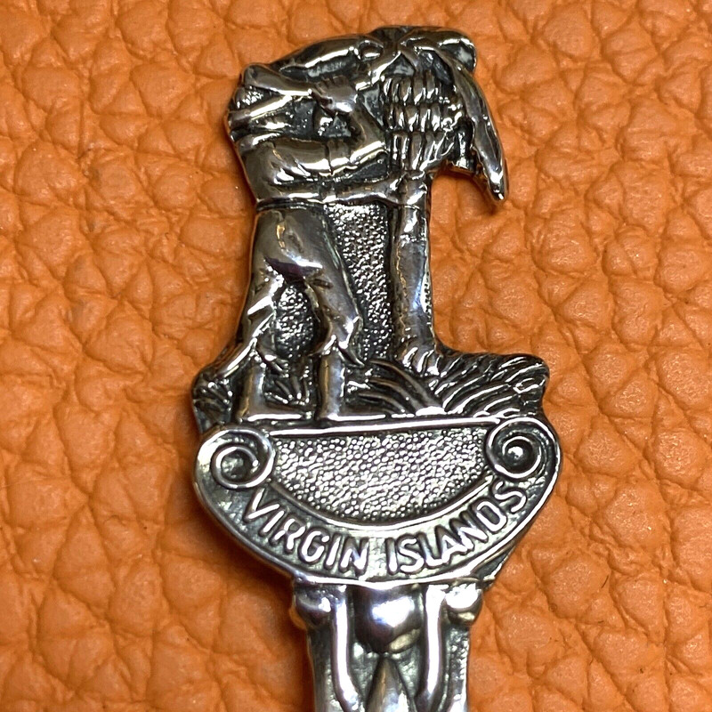 Virgin Islands Man with Machete Banana Tree 4 7/8" Silver Souvenir Spoon