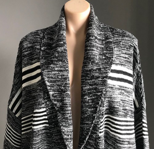 COTTON ON Knit Shawl Chunky Black & White Marl & Stripe Cardigan Size S 10 NEW - Picture 2 of 10