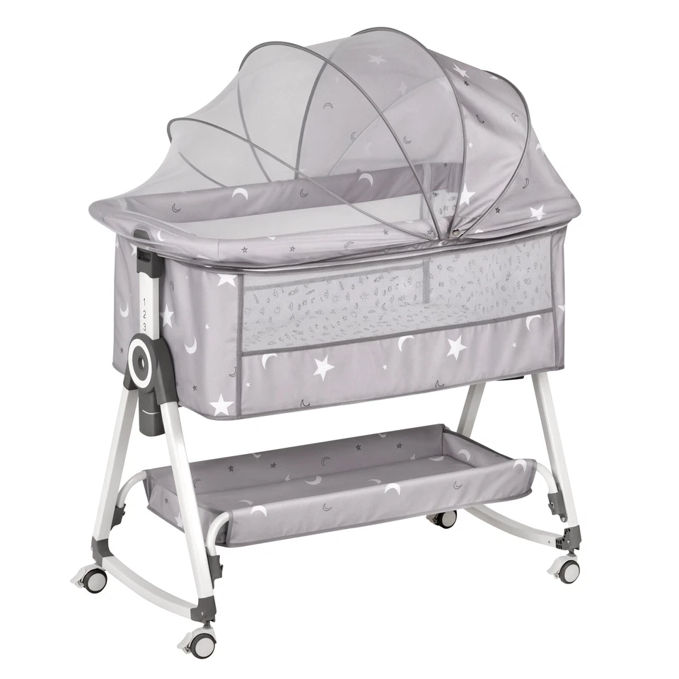 3-in-1 Baby Bassinet Adjustable Height Bedside Crib w/ Net & Storage Basket - image 4 of 4