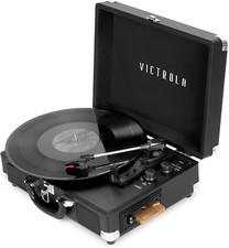 VSC-500BTC-BLK Vinyl Suitcase Record Player with Cassette, Bluetooth Connectivit