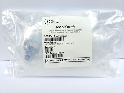 NEW AseptiQuik S Connectors 1/8'' Hose Barb 5-Pk AQS17002 CPC