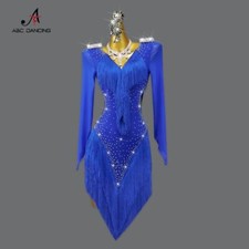 Blue Latin Dance Competition Costume Ball Practice Wear Short Skirt Cabaret Dres
