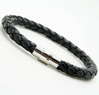 Leather Braided Bracelet Anklet W/ Steel Magnetic Locking Clasp