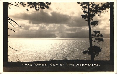 LAKE TAHOE GEM OF THE MOUNTAINS real photo postcard 1940s CALIFORNIA CA RPPC