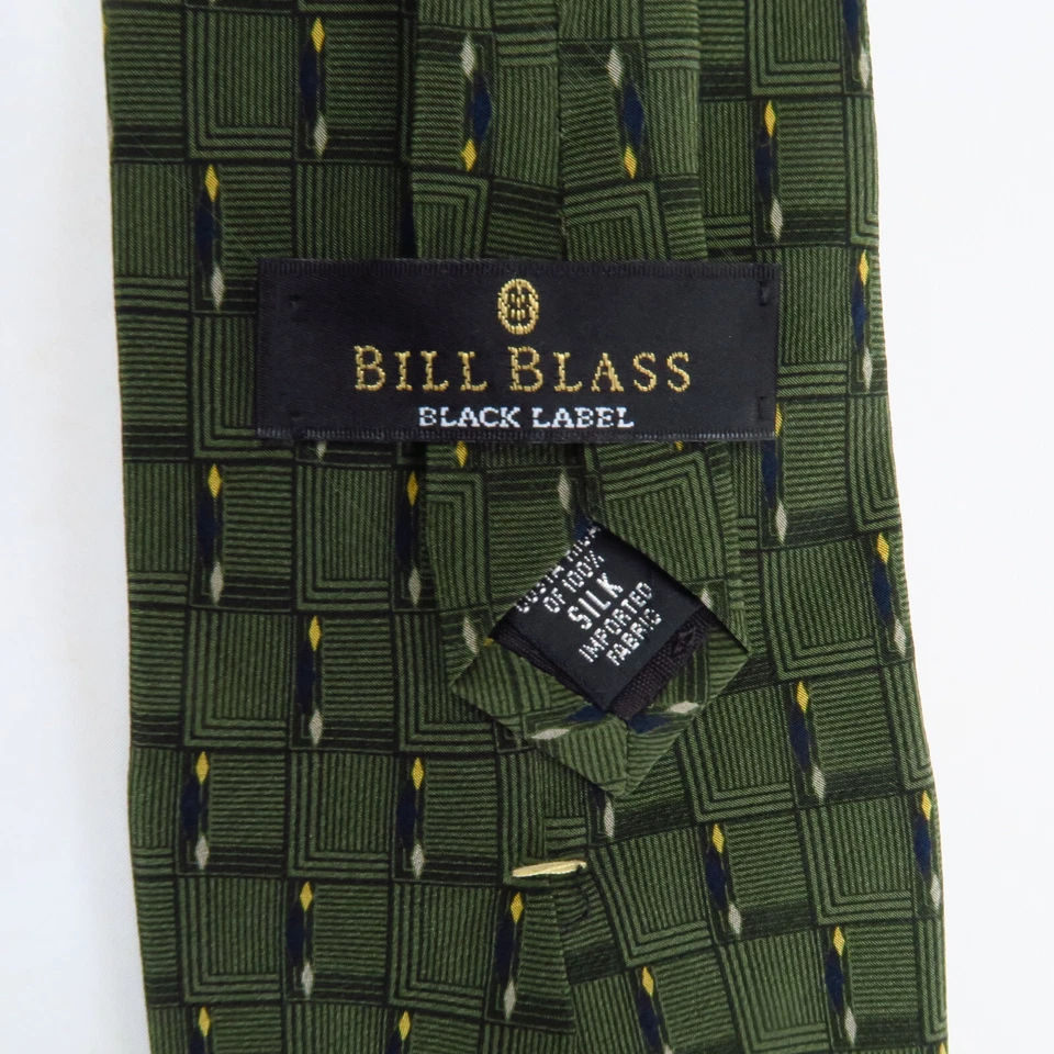 Vintage Bill Blass 3D Green Checks Basket Weave Neck Tie 56x4 Overlapping Boxes - Image 3 of 4