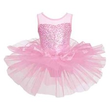 Kids Girls Ballet Dance Dress Shiny Sequins Dress Ballerina Costume Stage