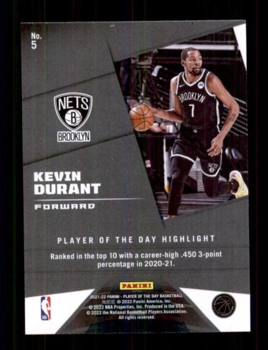2021-22 Panini Player of the Day Double Rainbow #5 Kevin Durant - Image 2 of 2