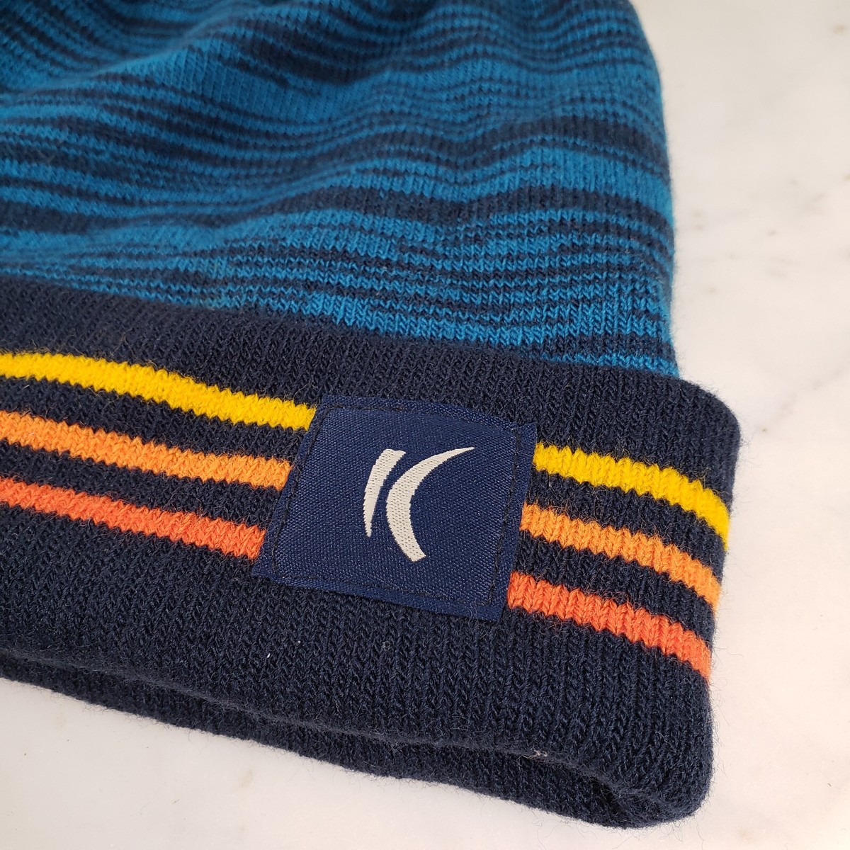 Kotis Beanie Knit Cap Cuff Winter Hat Black Pom Blue Orange