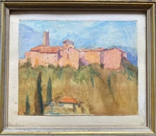 AQUARELL 1966 VICOLO NEAR TRENT IN VENICE EXTERIOR VIEW OF THE CATHEDRAL ON HILL