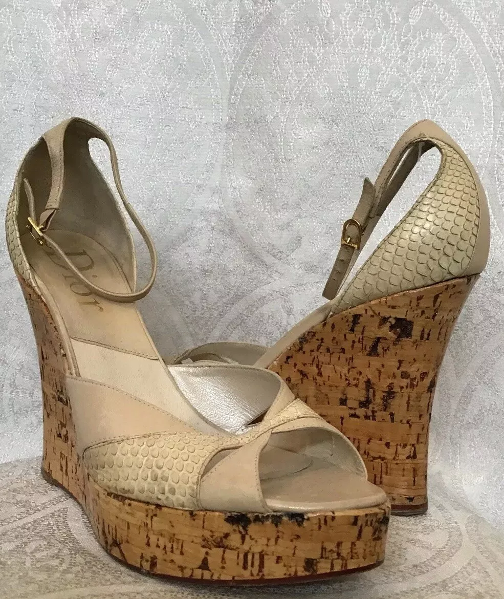 Chaussures plate forme Dior sangle cheville nue plate forme garniture peau de serpent taille 40
