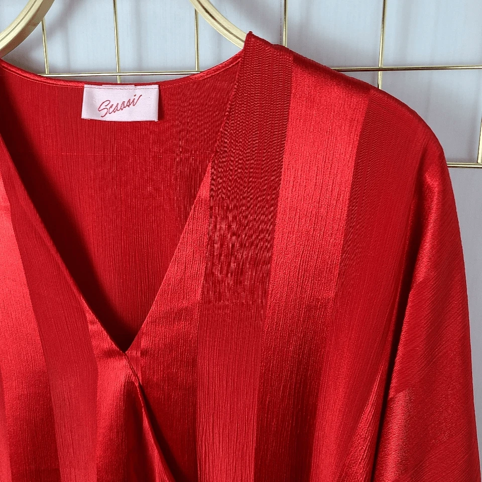 Top de mujer Scaasi grande a rayas rojas de gran tamaño años 70 80 discoteca de colección túnica-leer Foto 4 de 4