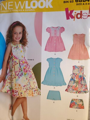    NEW LOOK #E6884 - GIRLS ( 4 STYLE ) SUMMER DRESS & SHORTS PATTERN  3-8 Cut