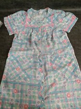 Vtg SMART TIME Womens small Pastel Check Robe Housecoat Snap Closure Cotton
