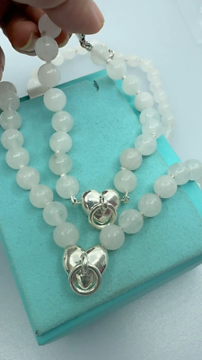 Tiffany & Co. Door Knocker Heart Milky Quartz Necklace + Bracelet
