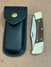 Buck 110 USA EBONY Hunting Folding Pocket KNIFE Lockback W/Leather Sheath ---NEW