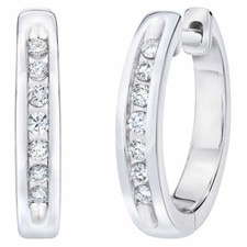 CLASSICAL 14kt Gold Channel Set Hoop Earrings with Round Brilliant Diamonds