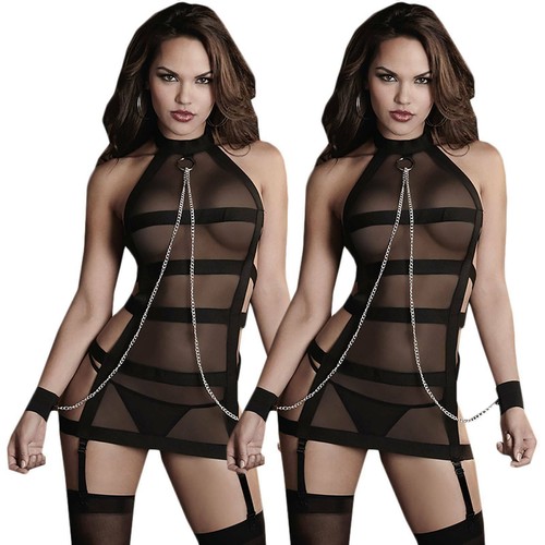 Lingerie donna sexy pizzo/pelle. Biancheria sexy erotica abito da notte babydoll intimo - Foto 8 di 38