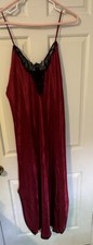 Lucie Ann Red Black With Lace Vintage Nightgown Size Large