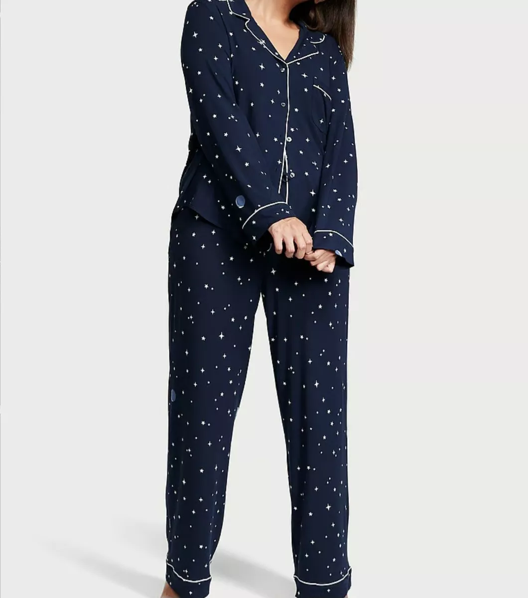 VICTORIA'S SECRET MODAL PAJAMA SET SHIRT & PANTS TRANQUIL BlUE MOON STARS M  NWT