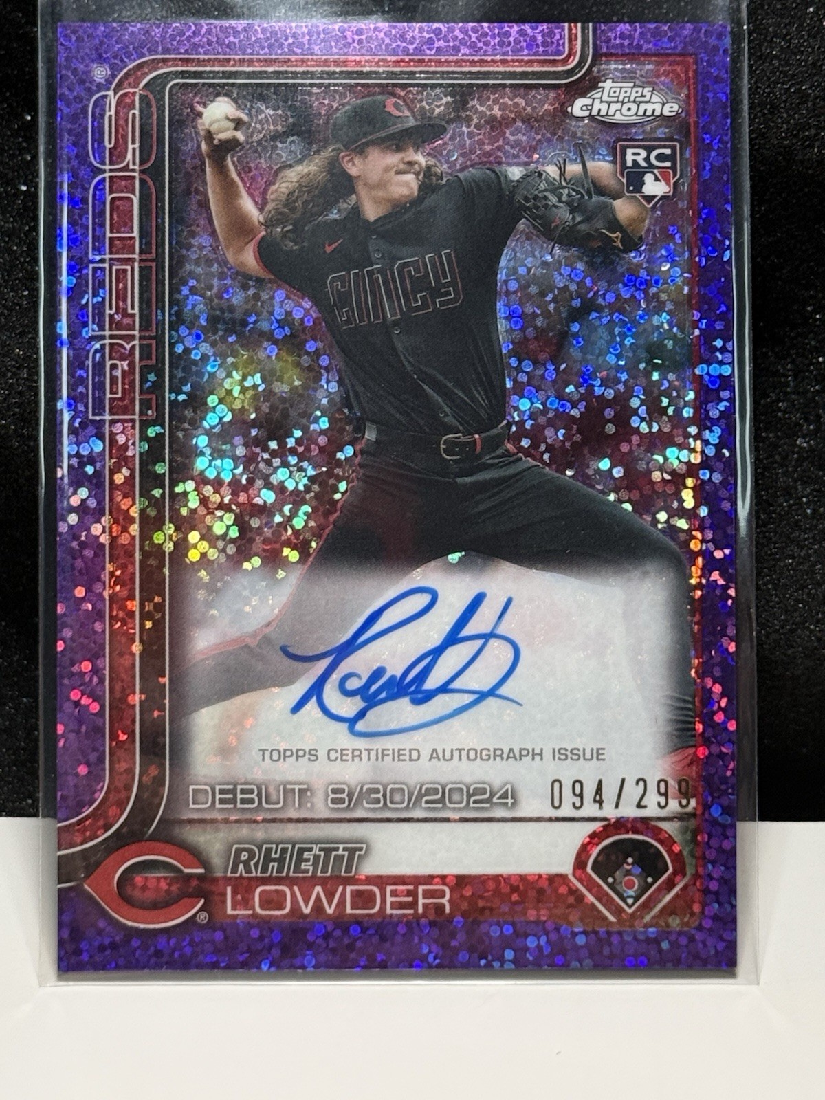 RHETT LOWDER 2025 TOPPS CHROME ROOKIE DEBUT PURPLE SPECKLE RC AUTO /299 Q0282