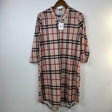 Women's Blush Beige Check Shift Dress Tunic Plaid Work Casual Size M