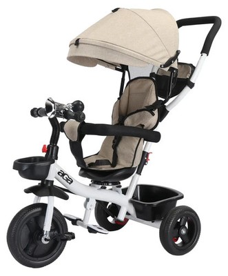 Aga 3in1 Kinder Dreirad Beige mit Schiebestange Sonnendach ab 1 Jahr