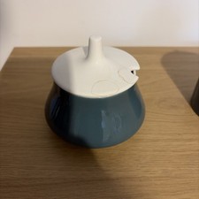 Poole Pottery Twintone Blue  Mushroom Lidded Sugar Bowl Lid is broken 