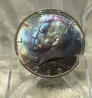 1969 D Silver Kennedy Half Dollar Gem BU Rainbow Toned Monster Toning #2705