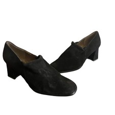 Stuart Weitzman Pumps VTG Black Sock Style Suede Leather Chunky Block Heels 8B