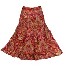 Vintage Talbots Sz 4 100 Silk Skirt Orange Yellow Lined Maxi Paisley Fit Flare