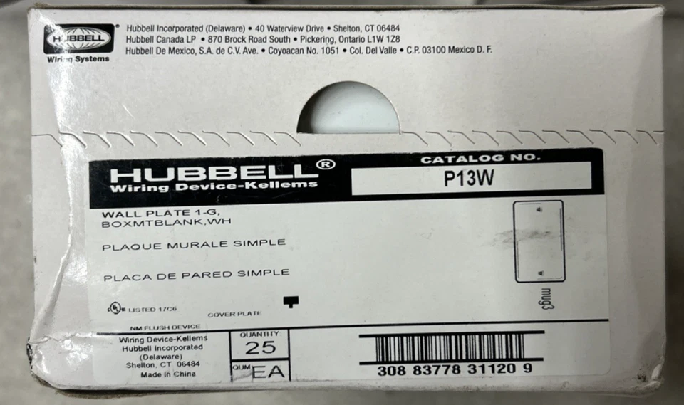 Lote de 75 Hubbell P13W 1-Gang Placa de Pared en Blanco Montaje en Caja Policarbonato Nuevo Foto 2 de 3