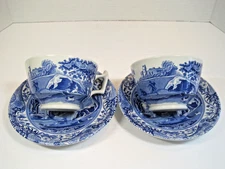 Spode Blue Italian c.1816 Footed Tea Cup & Saucer Set Of 2 England