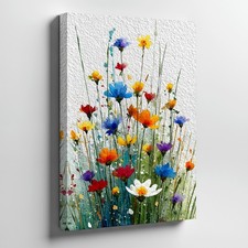 Colorful Wildflowers Canvas Wall Art Abstract Floral Bouquet Print For Home