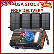 Solar Charger Power Bank 48000mAh Wireless Portable With 4 Cables & Panels New